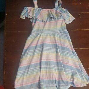 Girls' Pastel Stripe Ruffle Summer Dress